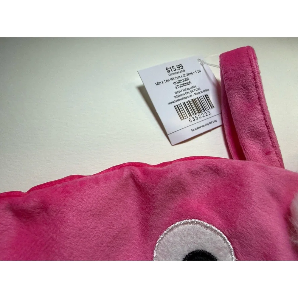 NWT‎ HOBBY LOBBY Pink Dinosaur Shaped with Pom Pom Christmas Themed Stocking